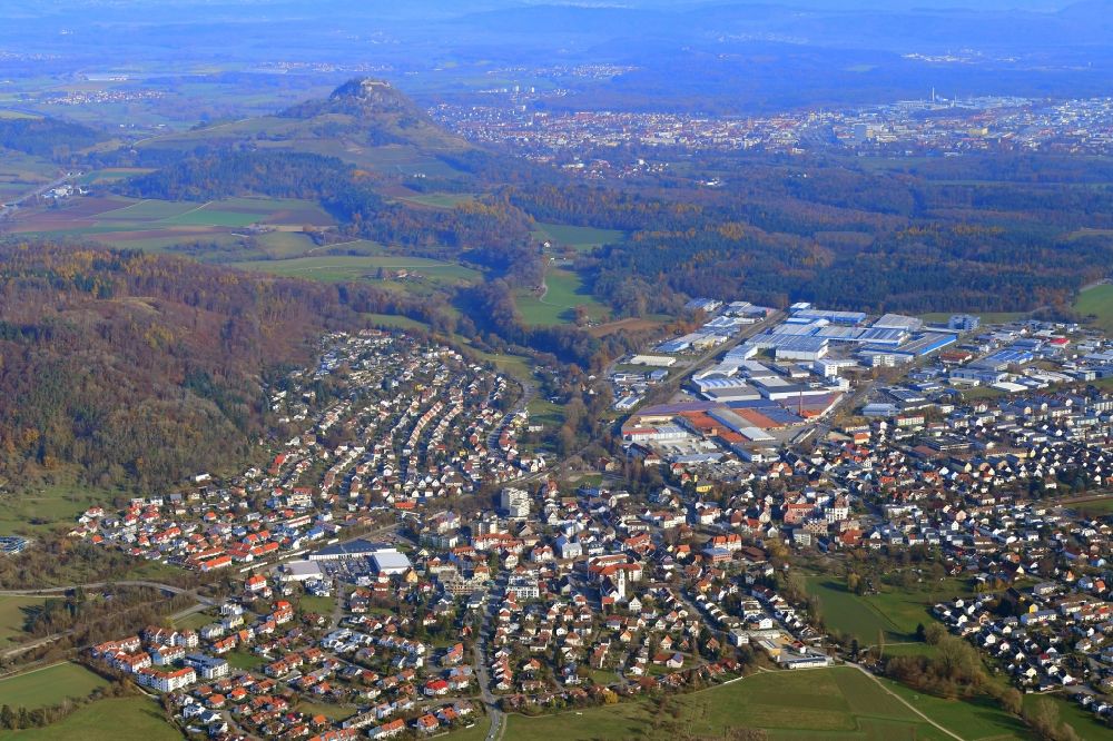 Aerial image Gottmadingen - Town view of the streets and houses of the residential areas in Gottmadingen in the state Baden-Wuerttemberg, Germany