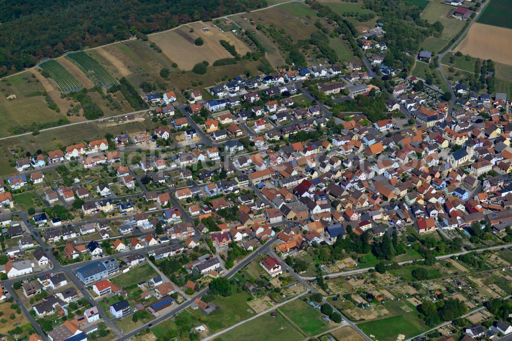 Aerial photograph Greußenheim - Town View of the streets and houses of the residential areas in Greußenheim in the state Bavaria, Germany