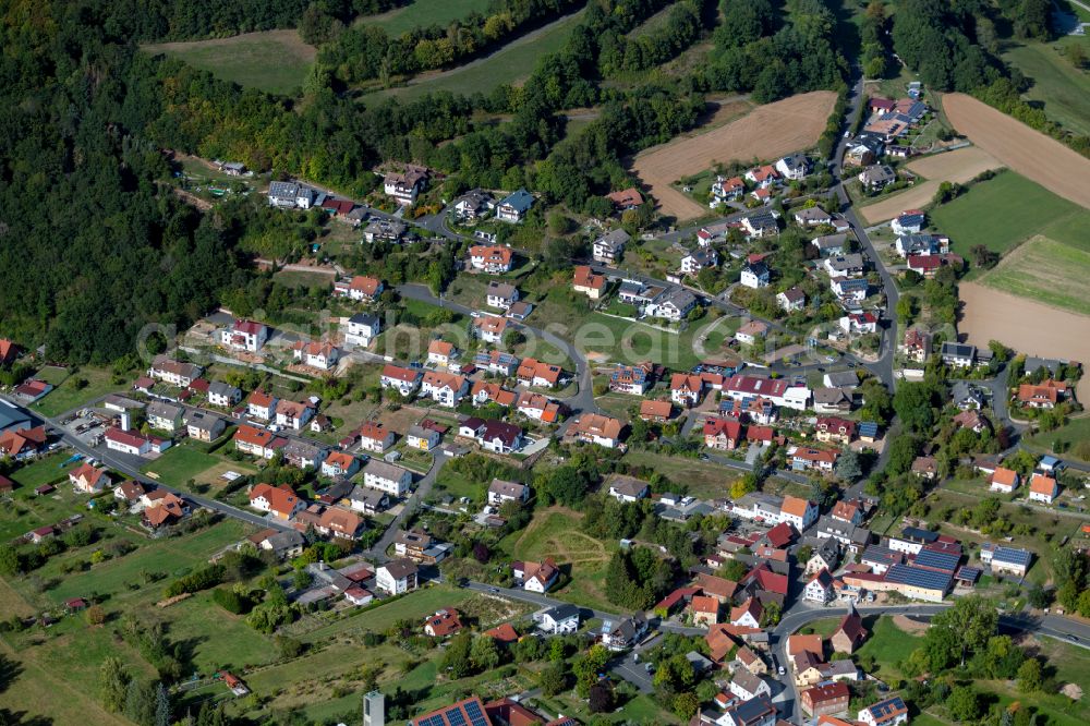 Gräfendorf from above - Town View of the streets and houses of the residential areas in Gräfendorf in the state Bavaria, Germany