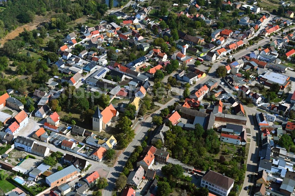 Groß Rosenburg from the bird's eye view: Town View of the streets and houses of the residential areas in Gross Rosenburg in the state Saxony-Anhalt, Germany