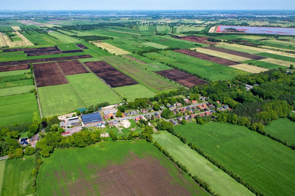 Hammah from above - View of Gross Sterneberg on the edge of agricultural fields and usable areas in Hammah in the state Lower Saxony, Germany