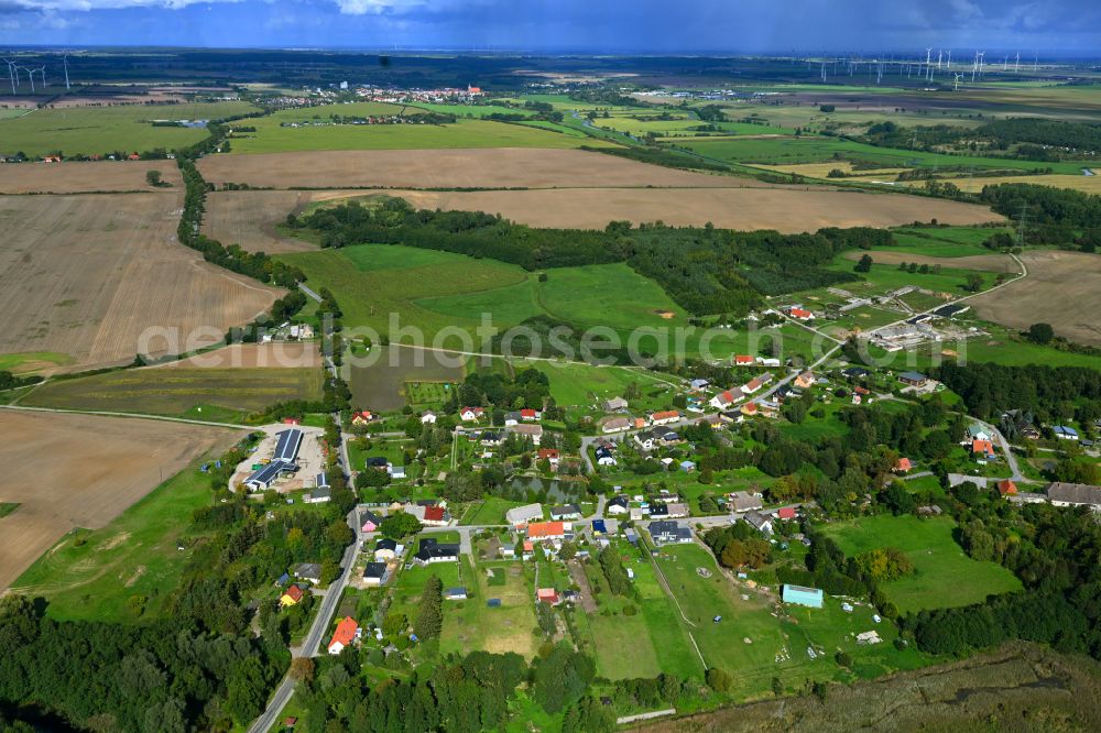 Groß Teetzleben from above - Town View of the streets and houses of the residential areas in Gross Teetzleben in the state Mecklenburg - Western Pomerania, Germany