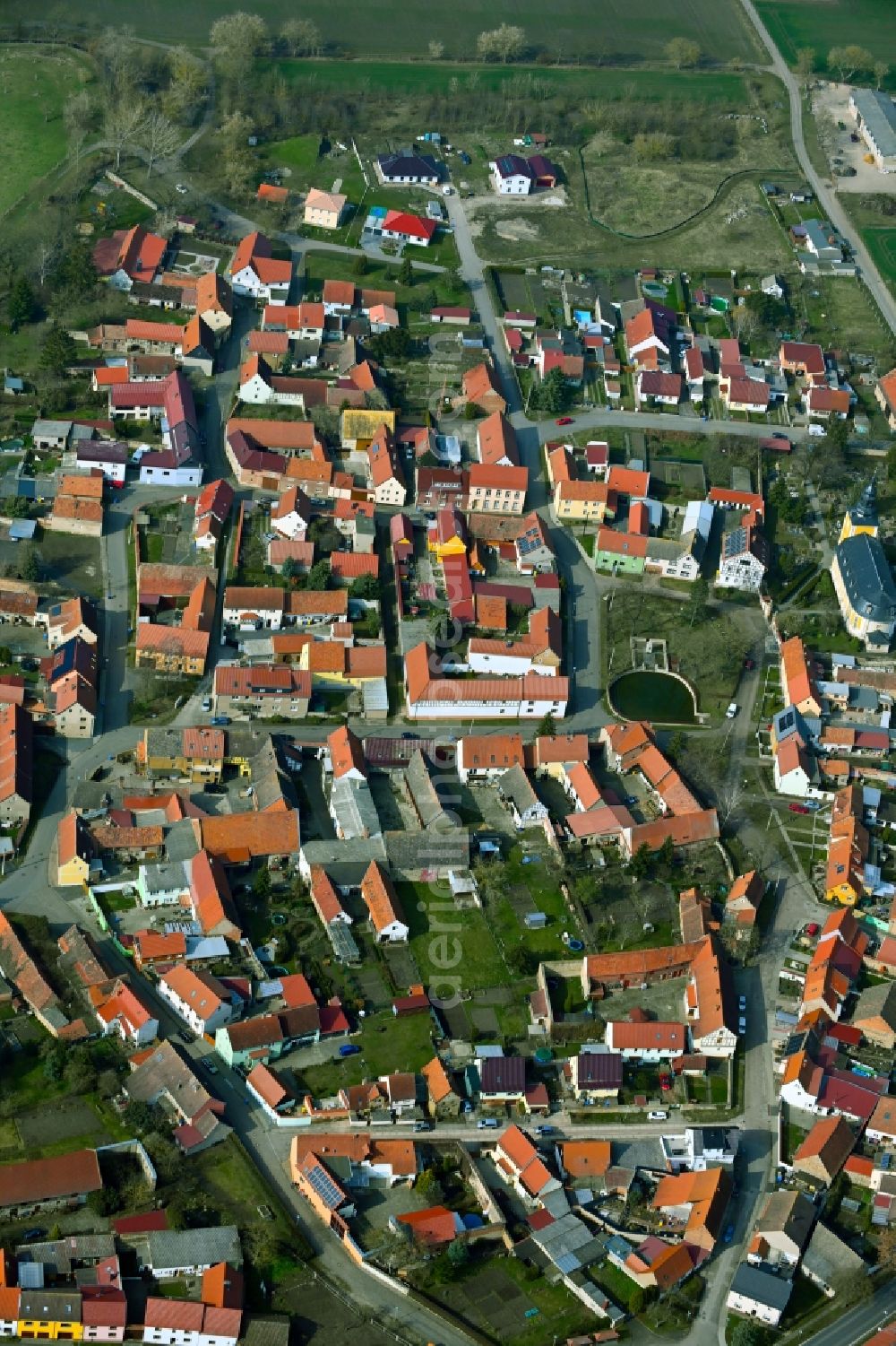 Großneuhausen from above - Town View of the streets and houses of the residential areas in Grossneuhausen in the state Thuringia, Germany