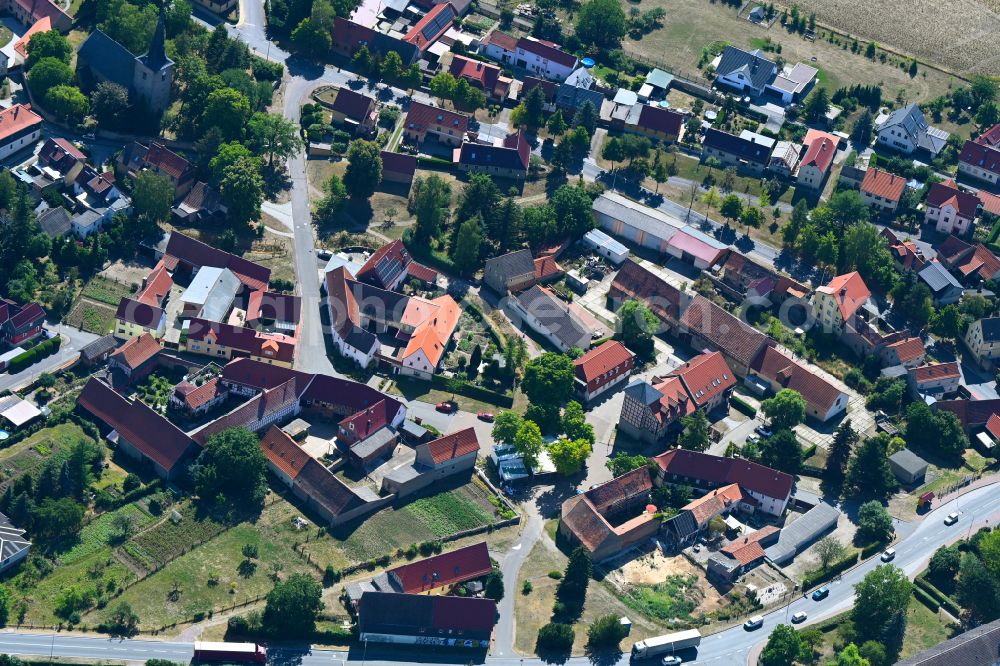 Aerial image Großobringen - Town View of the streets and houses of the residential areas in Grossobringen in the state Thuringia, Germany