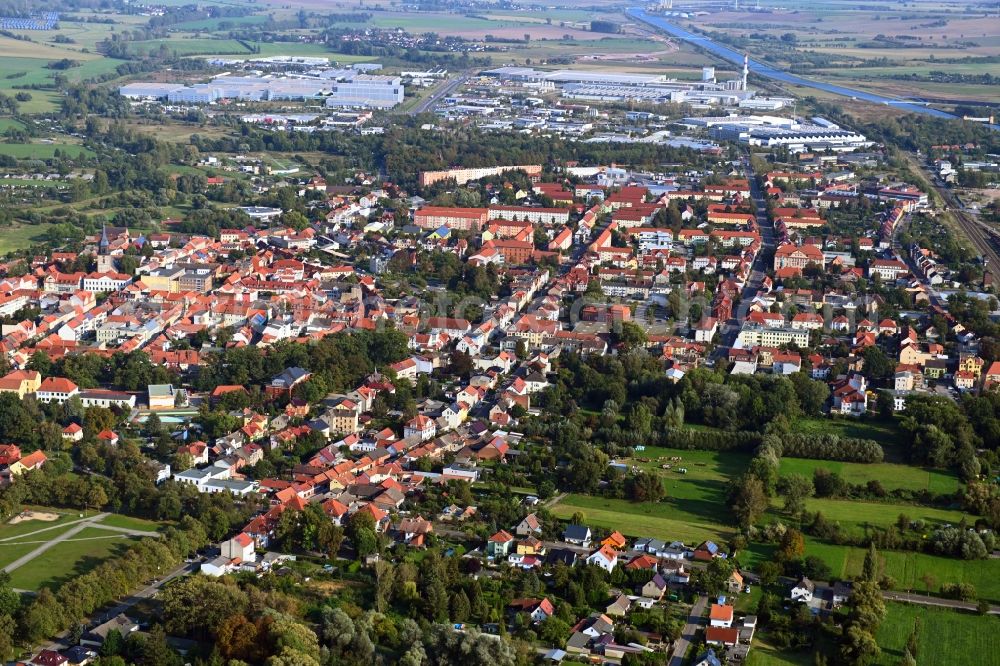 Aerial image Haldensleben - Town View of the streets and houses of the residential areas in Haldensleben in the state Saxony-Anhalt, Germany