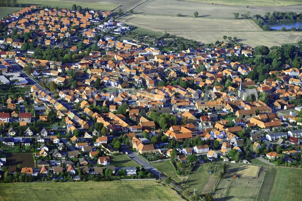 Harsleben from above - Town View of the streets and houses of the residential areas in Harsleben in the state Saxony-Anhalt, Germany