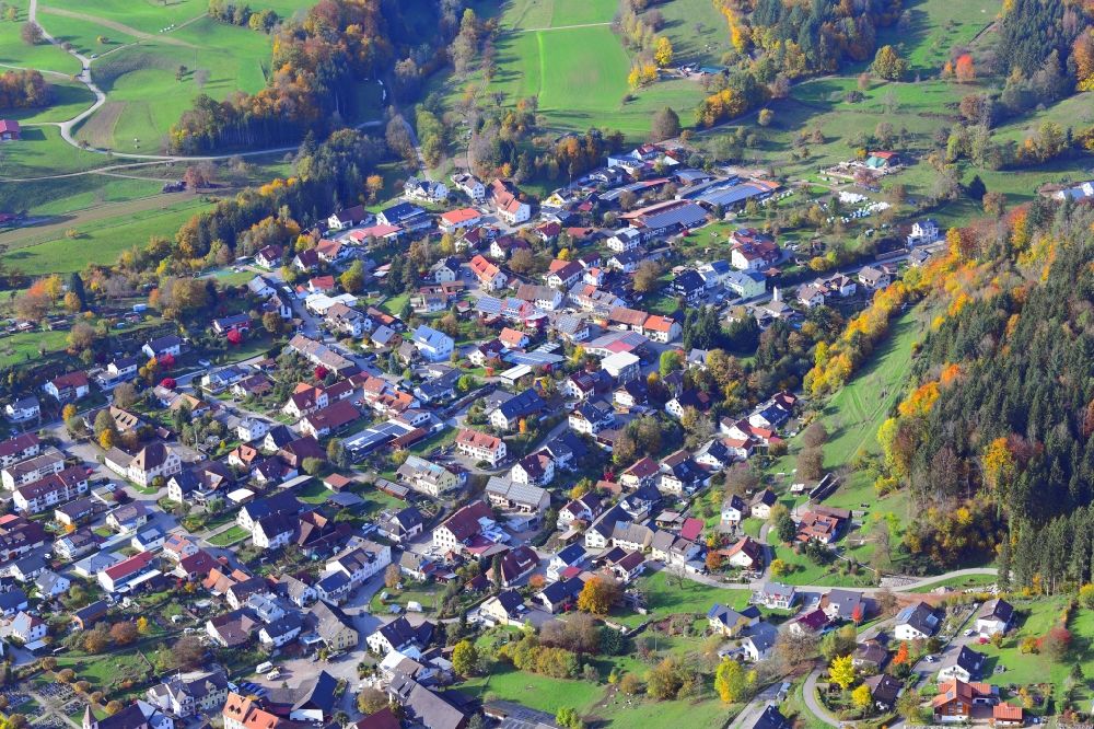 Aerial image Hasel - Town View of the streets and houses of the residential areas in Hasel in the state Baden-Wuerttemberg, Germany