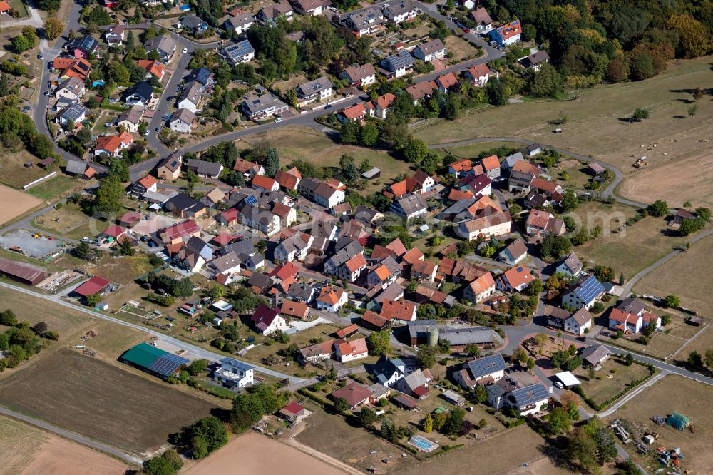 Hasselberg from above - Town View of the streets and houses of the residential areas in Hasselberg in the state Bavaria, Germany