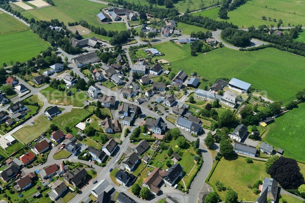 Hellefeld from the bird's eye view: Town View of the streets and houses of the residential areas in Hellefeld in the state North Rhine-Westphalia, Germany