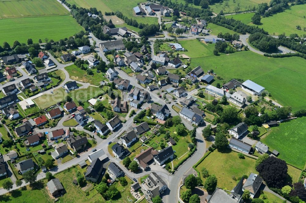 Aerial image Hellefeld - Town View of the streets and houses of the residential areas in Hellefeld in the state North Rhine-Westphalia, Germany