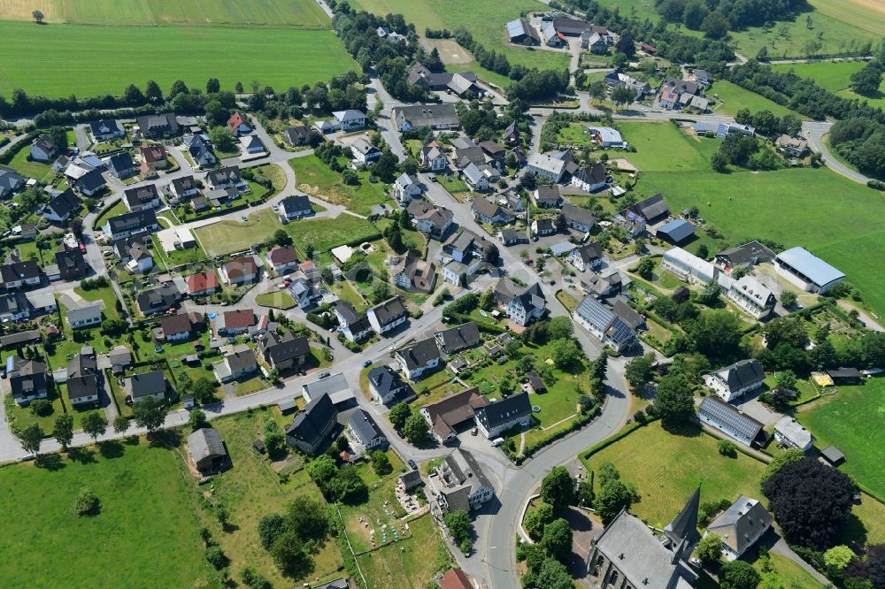 Aerial photograph Hellefeld - Town View of the streets and houses of the residential areas in Hellefeld in the state North Rhine-Westphalia, Germany