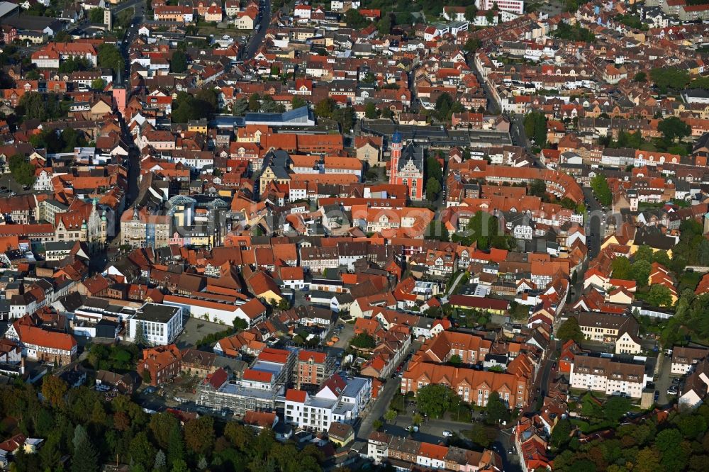 Helmstedt from above - Town View of the streets and houses of the residential areas in Helmstedt in the state Lower Saxony, Germany