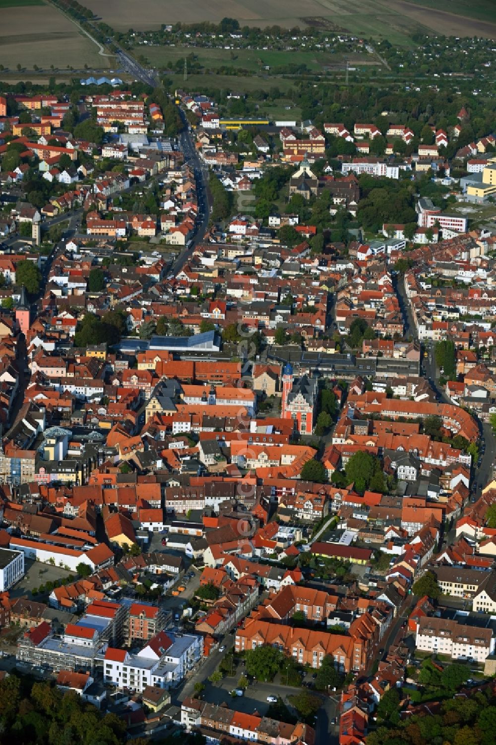 Helmstedt from the bird's eye view: Town View of the streets and houses of the residential areas in Helmstedt in the state Lower Saxony, Germany