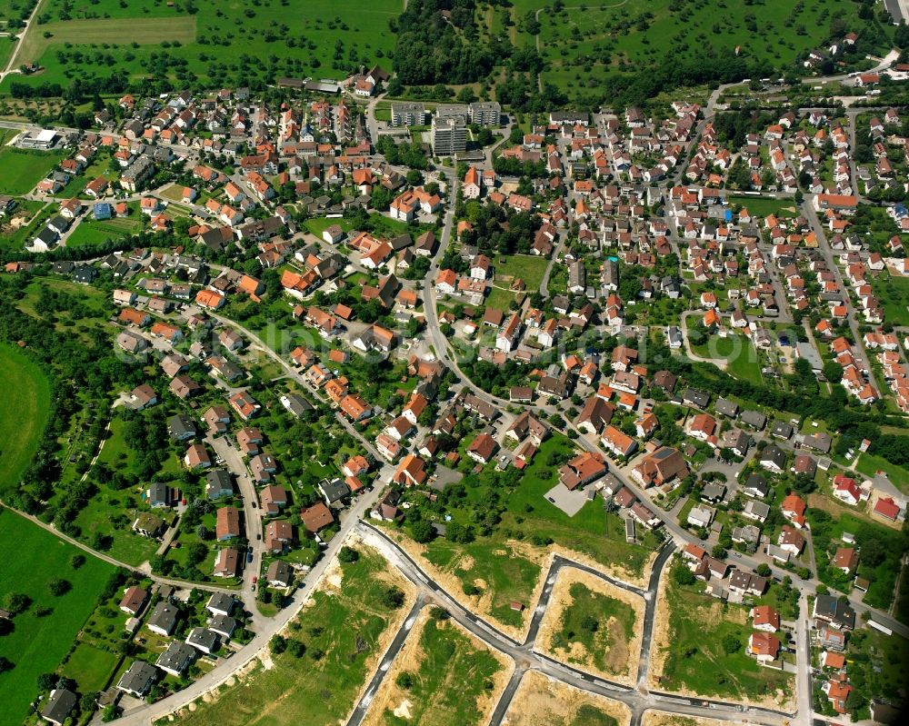 Aerial image Holzheim - Town View of the streets and houses of the residential areas in Holzheim in the state Baden-Wuerttemberg, Germany