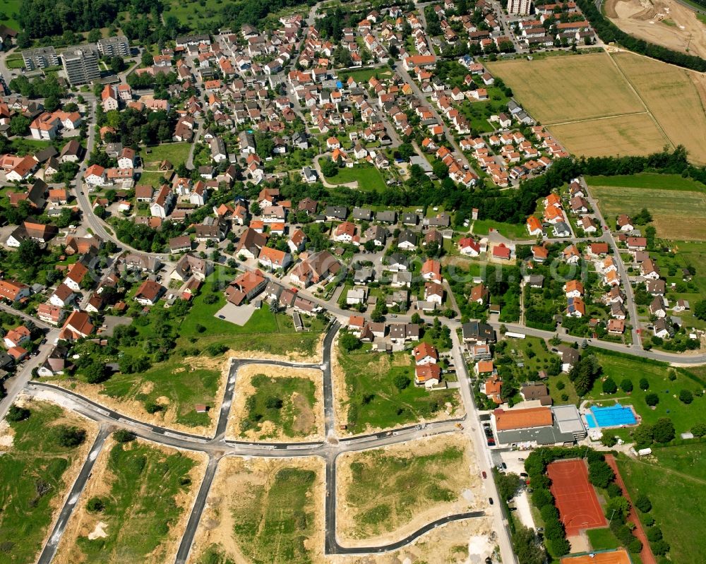 Holzheim from above - Town View of the streets and houses of the residential areas in Holzheim in the state Baden-Wuerttemberg, Germany