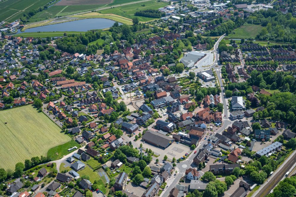 Aerial image Horneburg - Town View of the streets and houses of the residential areas in Horneburg in the state Lower Saxony, Germany