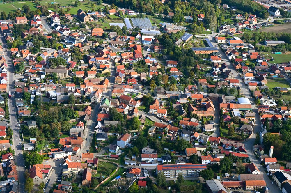 Aerial image Hornhausen - Town View of the streets and houses of the residential areas in Hornhausen in the state Saxony-Anhalt, Germany