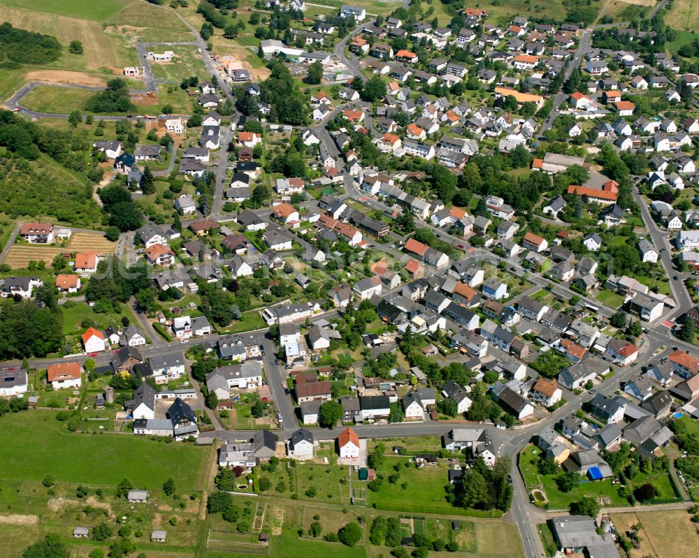 Hörbach from above - Town View of the streets and houses of the residential areas in Hörbach in the state Hesse, Germany