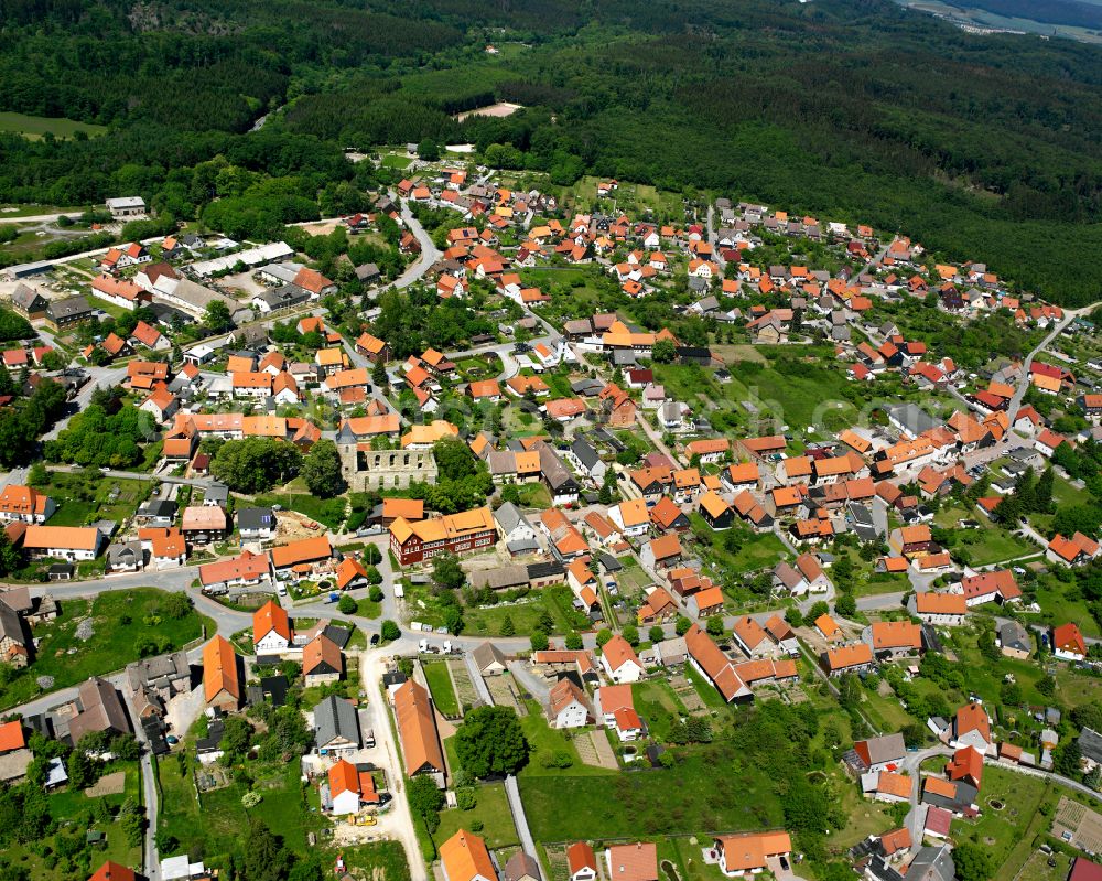 Aerial photograph Hüttenrode - Town View of the streets and houses of the residential areas in Hüttenrode in the state Saxony-Anhalt, Germany