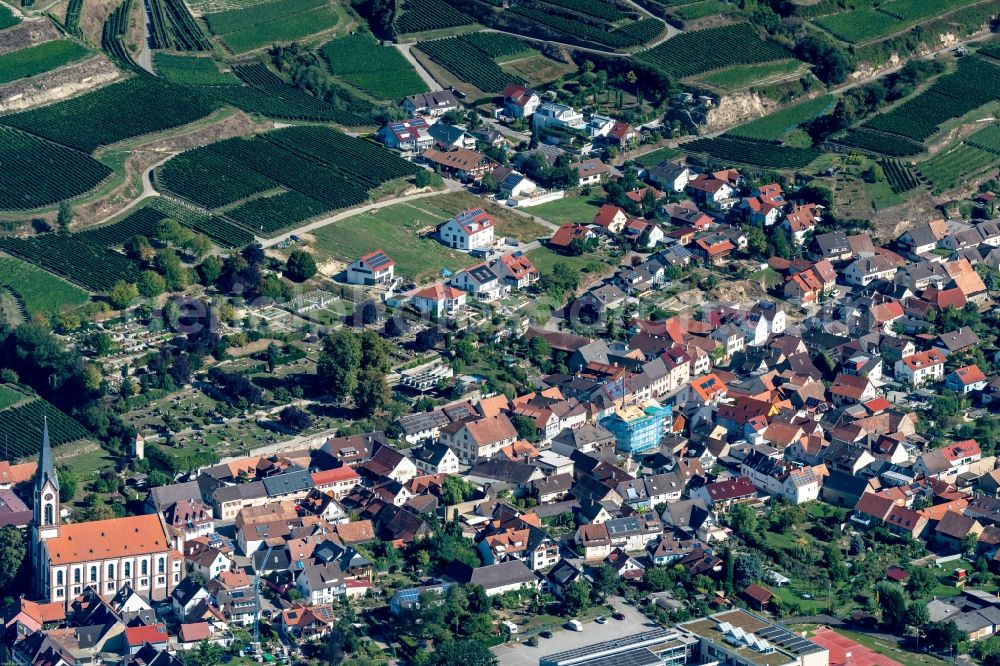 Aerial photograph Ihringen - Town View of the streets and houses of the residential areas in Ihringen in the state Baden-Wurttemberg, Germany