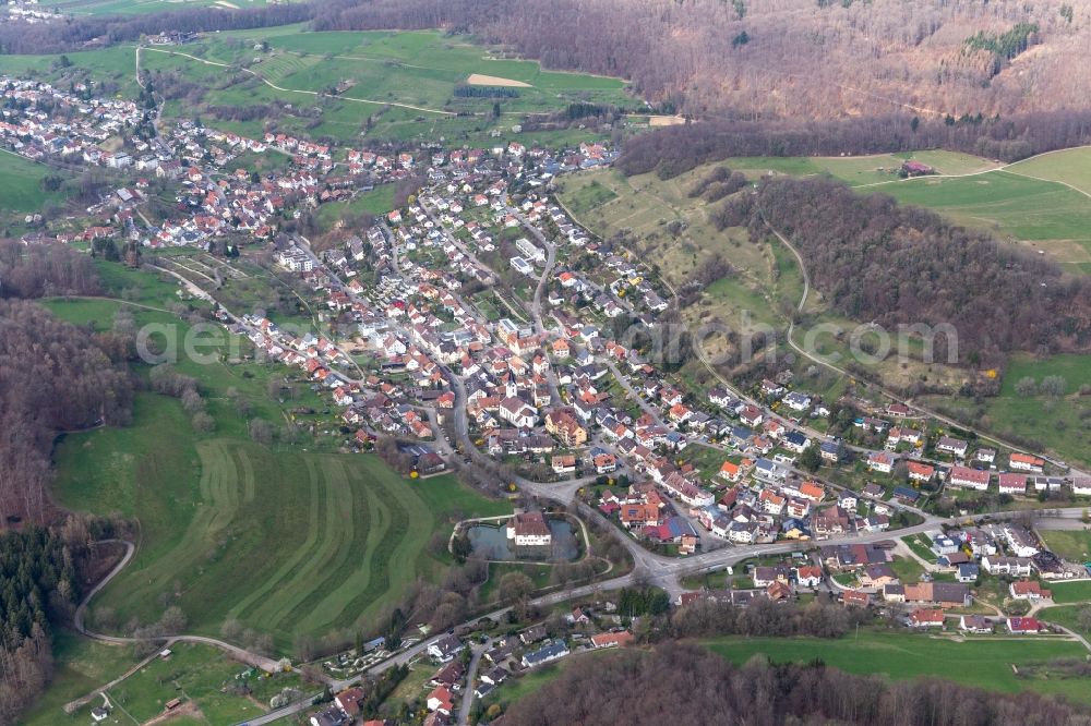 Aerial photograph Inzlingen - Town View of the streets and houses of the residential areas and Water-castle in Inzlingen in the state Baden-Wurttemberg, Germany