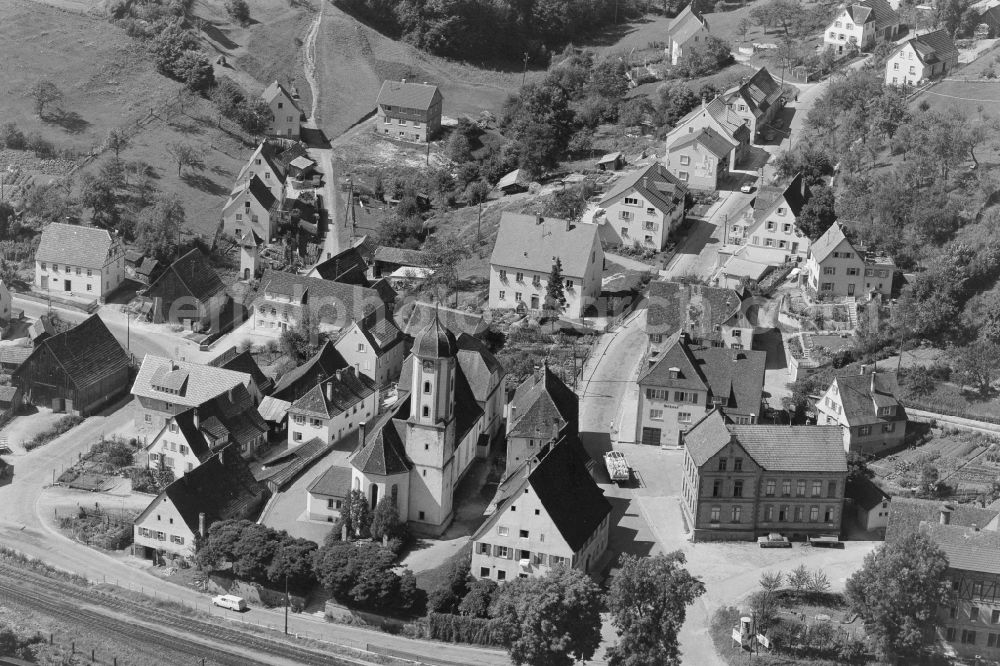 Aerial image Jagstzell - Town View of the streets and houses of the residential areas in Jagstzell Ostalbkreis in the state Baden-Wuerttemberg, Germany