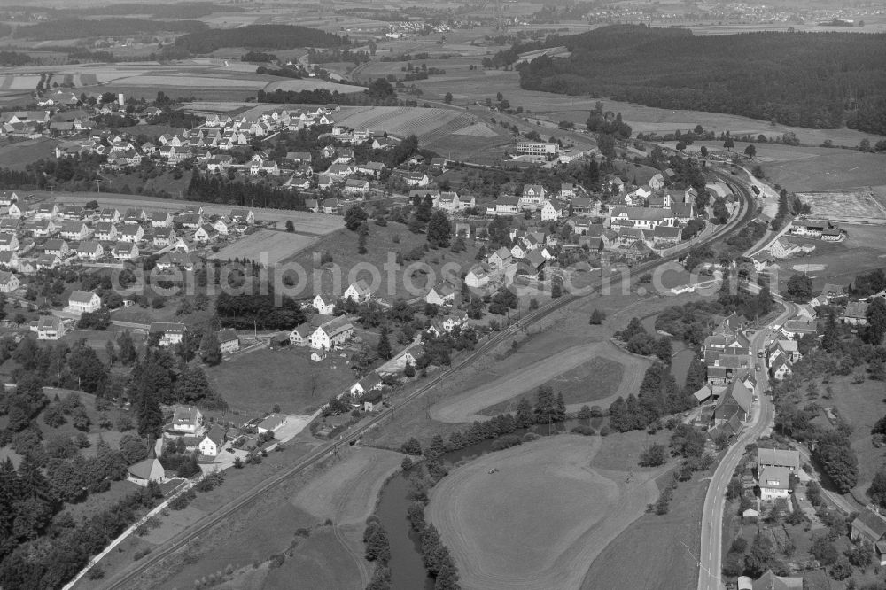 Jagstzell from above - Town View of the streets and houses of the residential areas in Jagstzell Ostalbkreis in the state Baden-Wuerttemberg, Germany