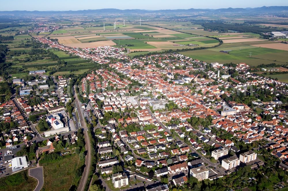 Aerial image Kandel - Town View of the streets and houses of the residential areas in Kandel in the state Rhineland-Palatinate, Germany
