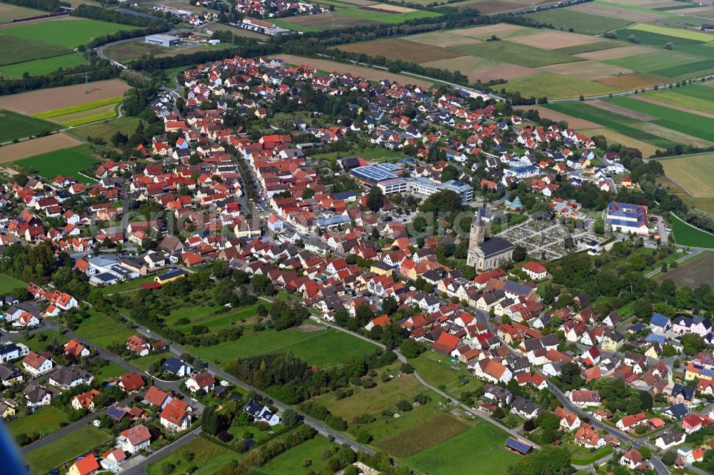 Aerial image Kauernhofen - Town View of the streets and houses of the residential areas in Kauernhofen in the state Bavaria, Germany