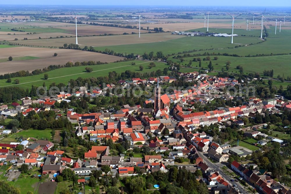 Kemberg from above - Town View of the streets and houses of the residential areas in Kemberg in the state Saxony-Anhalt, Germany