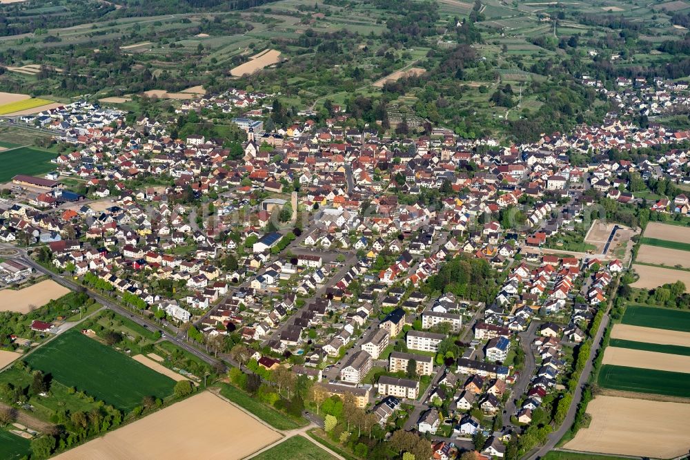 Kippenheim from above - Town View of the streets and houses of the residential areas in Kippenheim in the state Baden-Wuerttemberg