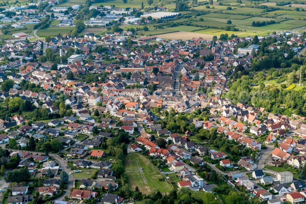 Kippenheim from above - Town View of the streets and houses of the residential areas in Kippenheim in the state Baden-Wuerttemberg, Germany