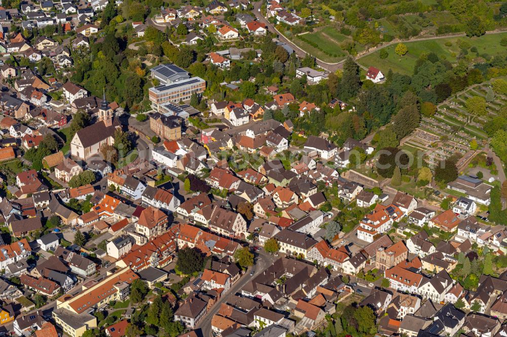 Kippenheim from the bird's eye view: Town View of the streets and houses of the residential areas in Kippenheim in the state Baden-Wuerttemberg, Germany