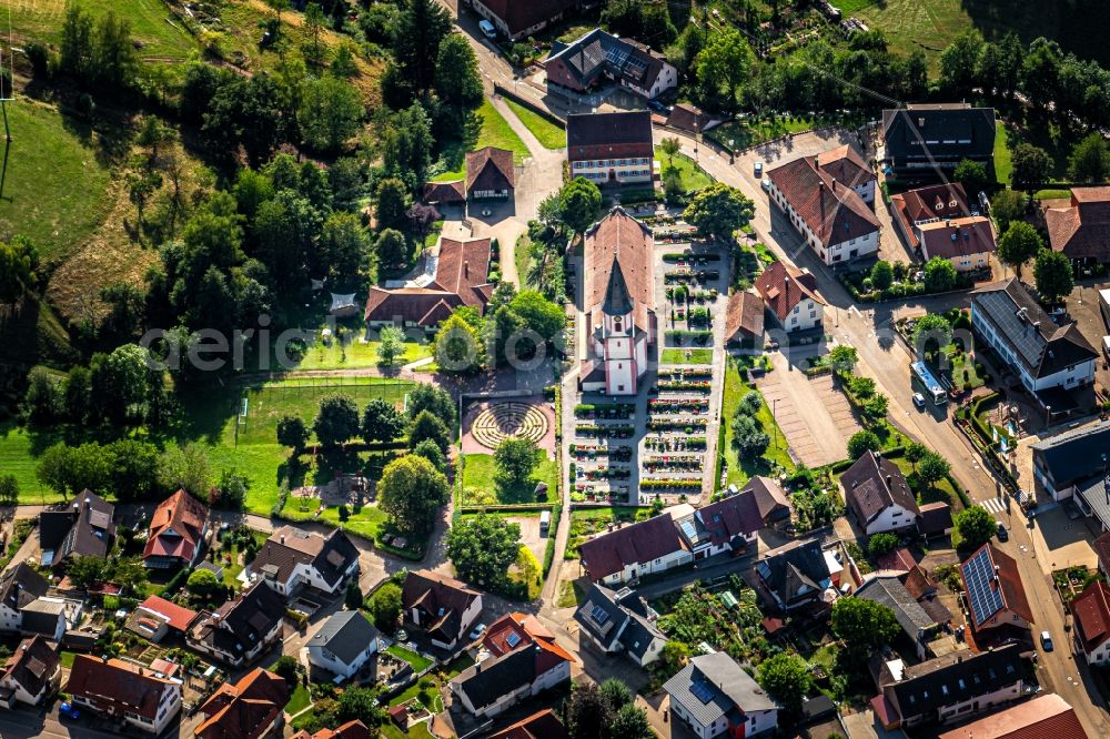 Schweighausen from above - Town View of the streets and houses of the residential areas in Schweighausen in the state Baden-Wurttemberg, Germany
