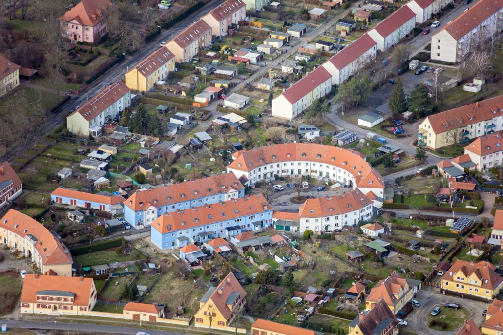 Kirchmöser from the bird's eye view: Town View of the streets and houses of the residential areas in Kirchmoeser in the state Brandenburg, Germany