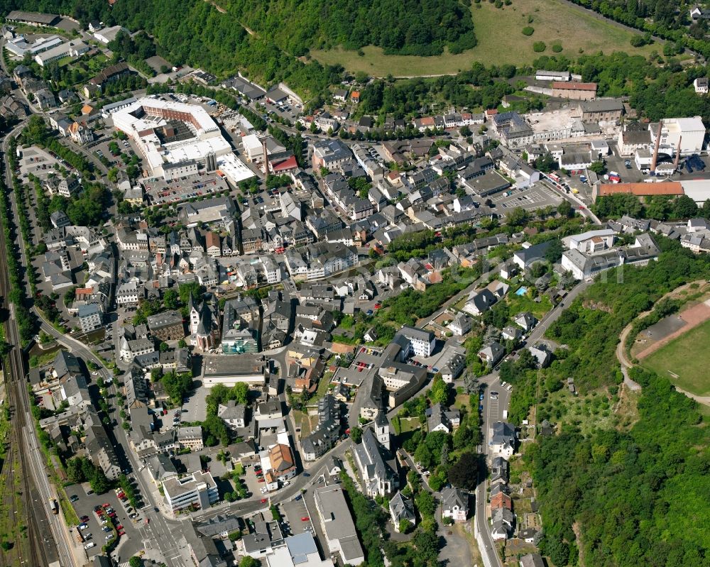Kirn from the bird's eye view: Town View of the streets and houses of the residential areas in Kirn in the state Rhineland-Palatinate, Germany