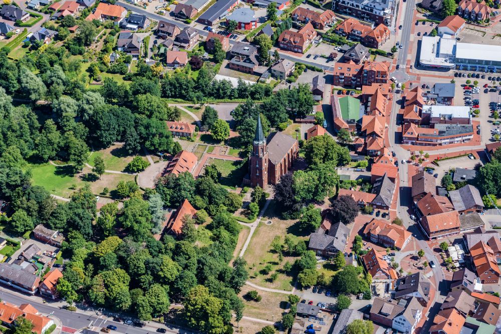 Aerial image Harsefeld - City view of the streets and houses of the residential areas with monastery park in Harsefeld in the state Lower Saxony, Germany