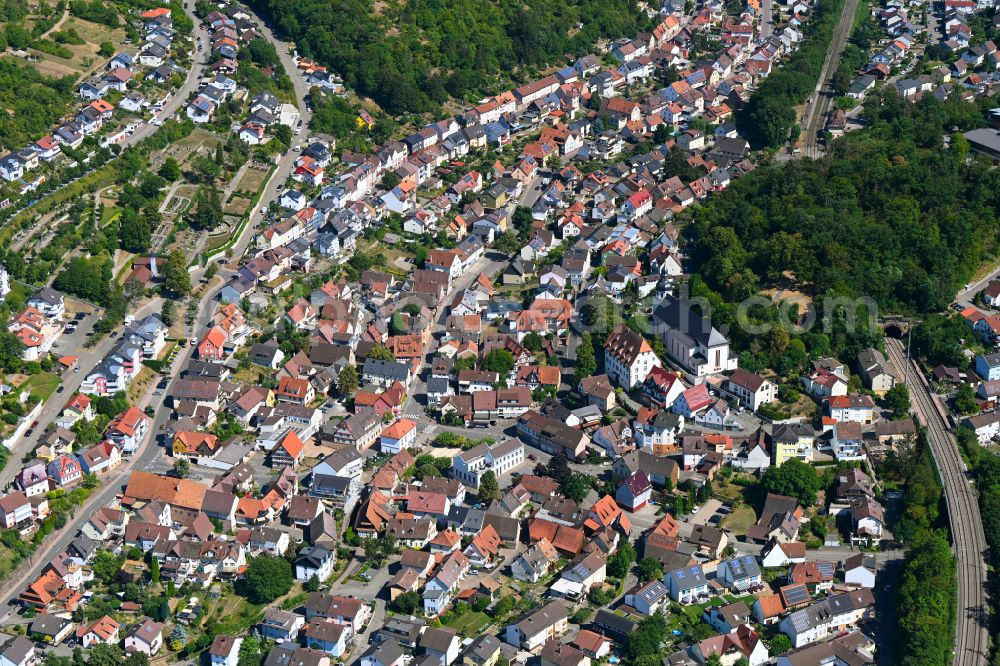 Kämpfelbach from above - Town View of the streets and houses of the residential areas in the district Ersingen in Kaempfelbach in the state Baden-Wuerttemberg, Germany
