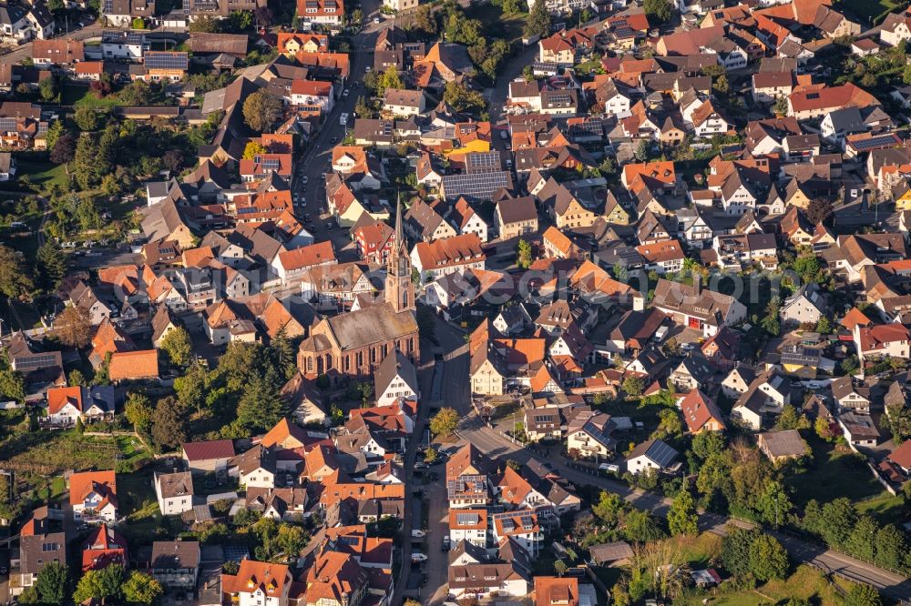 Aerial photograph Teningen - Town View of the streets and houses of the residential areas in Teningen in the state Baden-Wuerttemberg, Germany