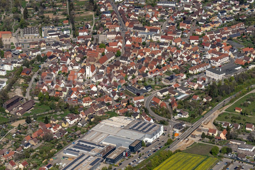 Knittlingen from the bird's eye view: Town View of the streets and houses of the residential areas in Knittlingen in the state Baden-Wuerttemberg, Germany