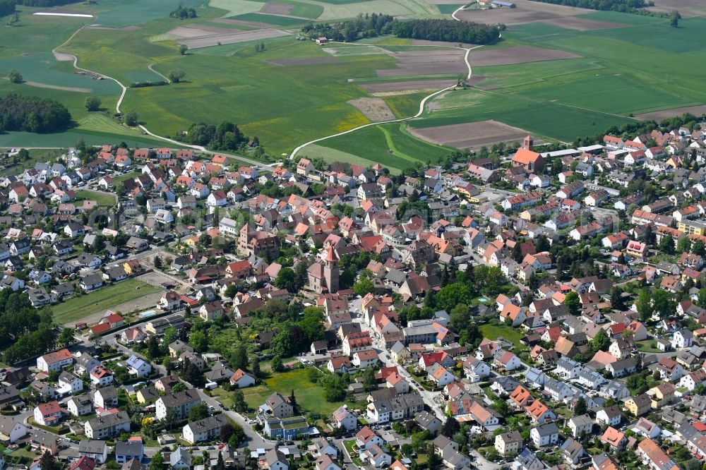 Aerial photograph Kornburg - Town View of the streets and houses of the residential areas in Kornburg in the state Bavaria, Germany