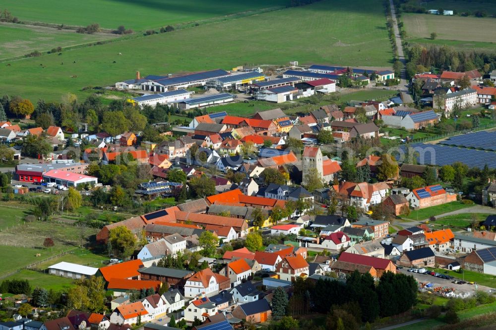 Körbelitz from above - Town View of the streets and houses of the residential areas in Koerbelitz in the state Saxony-Anhalt, Germany