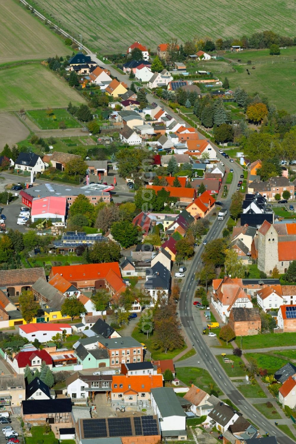 Aerial image Körbelitz - Town View of the streets and houses of the residential areas in Koerbelitz in the state Saxony-Anhalt, Germany