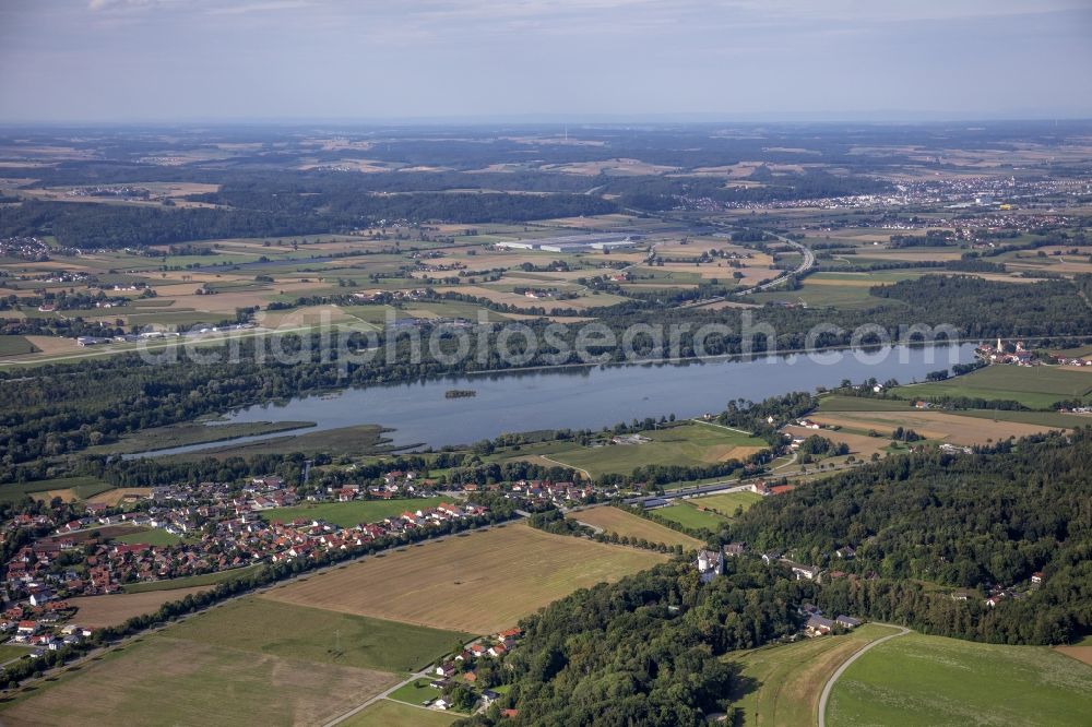 Aerial photograph Kronwinkl - Local view of Kronwinkl, district view of Weixerau and Echinger reservoir in Kronwinkl in the state Bavaria, Germany