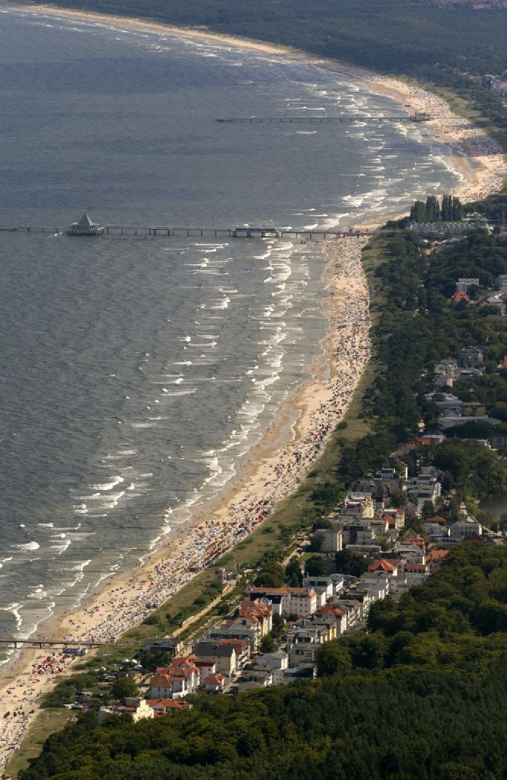Bansin from above - View of the coastal area of Bansin, a popular tourist and resort on the Baltic Sea coast of the island of Usedom in Mecklenburg-Western Pomerania