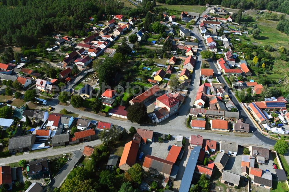 Kummersdorf from above - Town View of the streets and houses of the residential areas in Kummersdorf in the state Brandenburg, Germany