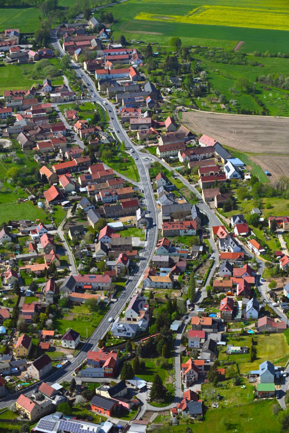 Kurort Volkersdorf from above - Town View of the streets and houses of the residential areas in Kurort Volkersdorf in the state Saxony, Germany
