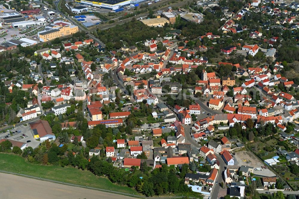 Landsberg from above - Town View of the streets and houses of the residential areas in Landsberg in the state Saxony-Anhalt, Germany