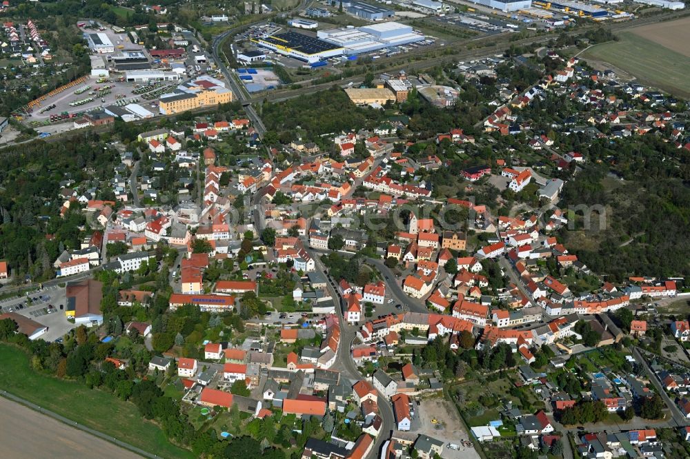Landsberg from the bird's eye view: Town View of the streets and houses of the residential areas in Landsberg in the state Saxony-Anhalt, Germany