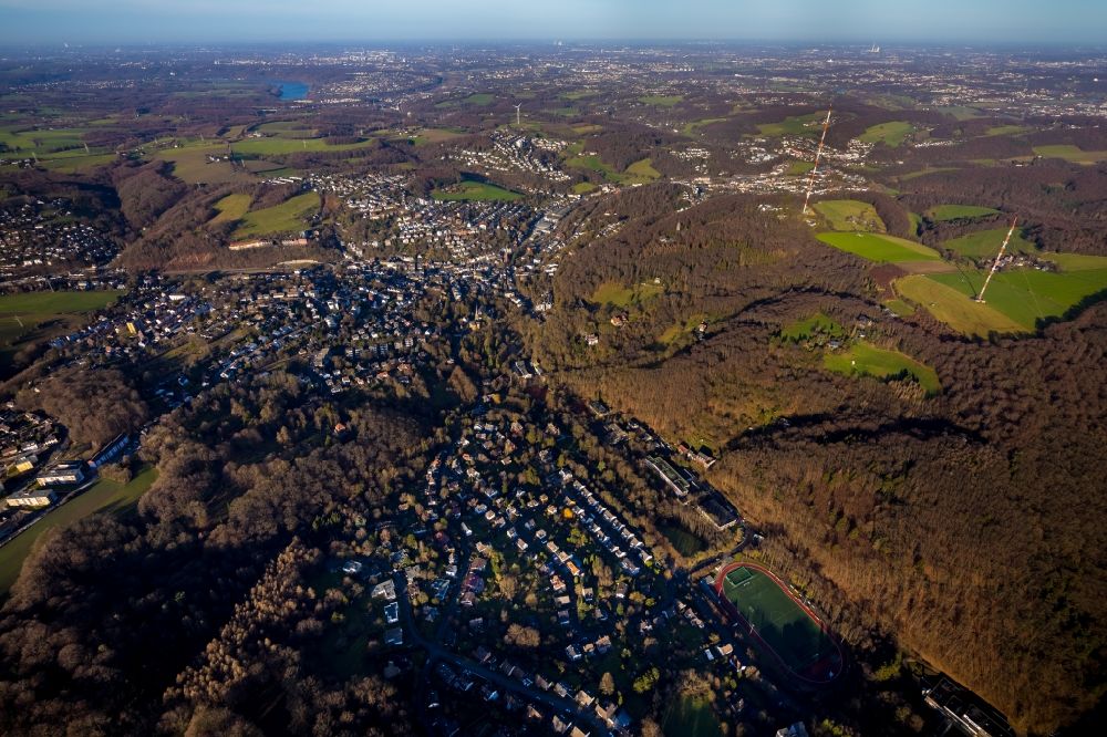 Aerial image Langenberg - Town View of the streets and houses of the residential areas in Langenberg in the state North Rhine-Westphalia, Germany